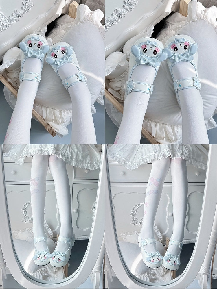 Charming in Lolita Sweet Sky Velcro Closure Blue Low-heel Bows Janes Mary Floral