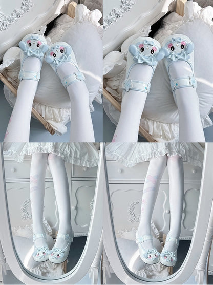 Charming in Lolita Sweet Sky Velcro Closure Blue Low-heel Bows Janes Mary Floral