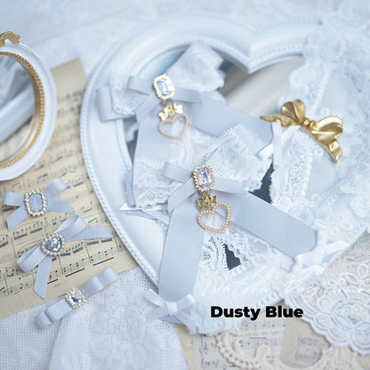 ビーズハートチャーム ジライケイ レースボウ ヘアクリップ ダスティブルー/ダスティピンク/ブルー/ブラック