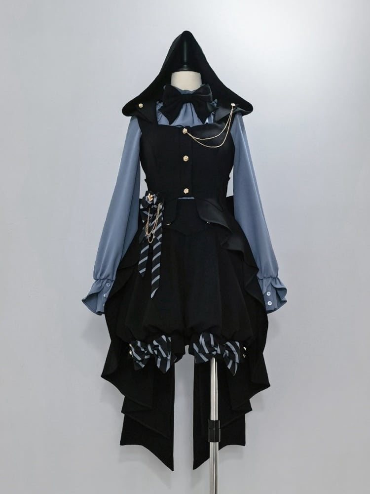 Blaues Ouji Lolita Fashion Jabot-Kragen-Hemd im Prince-Stil