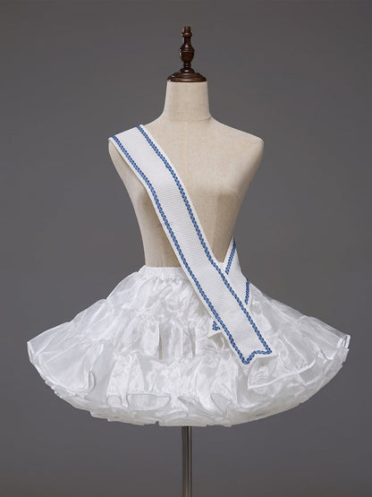 White Sailor Lolita Sash with Blue/Yellow Trim - Twin Bear Original Design