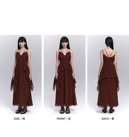 ウエスト 足首丈スカート ダークレッド 伸縮性あり