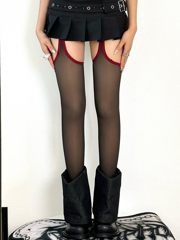 Suspender Semi-sheer BlackRed/Black Stockings