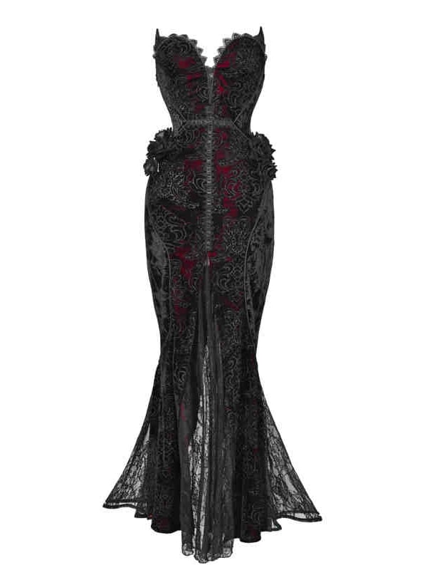 Tief romantisches Meerjungfrauenkleid mit herzförmigem V-Ausschnitt und Vampir-Gothic-Ausschnitt