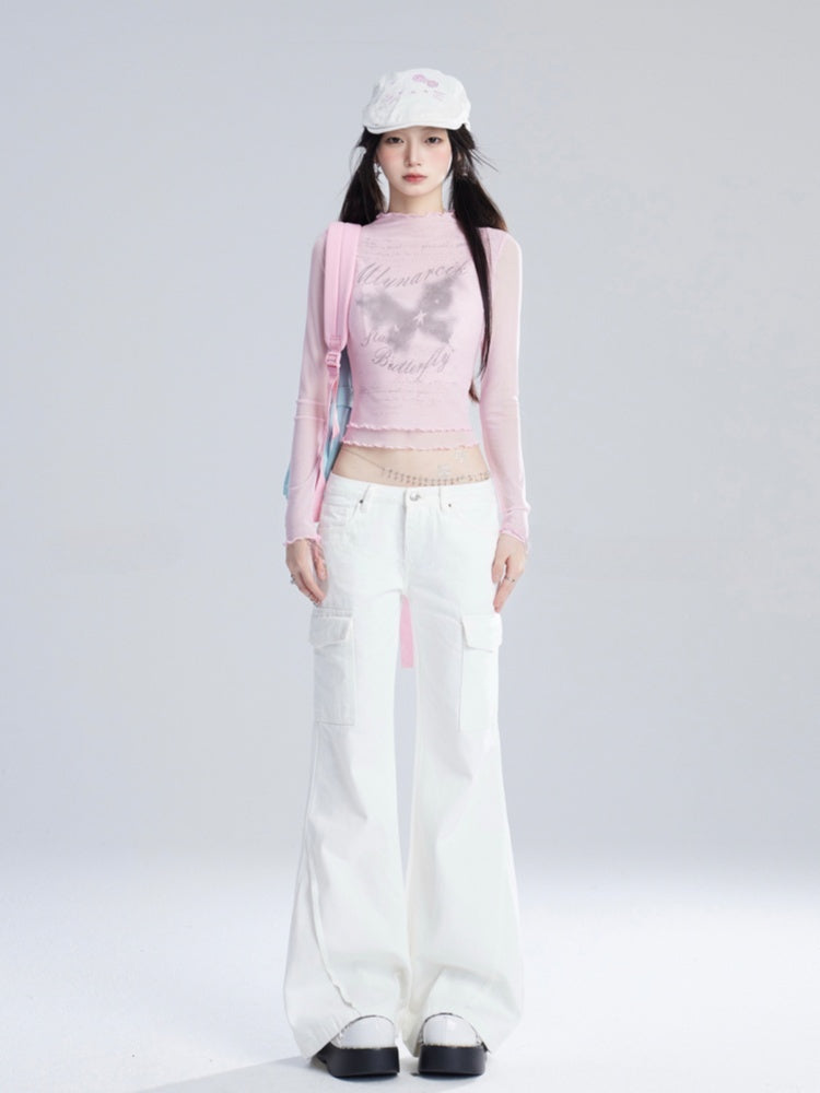 ジーンズ ホワイト ローフレアウエスト ヴィンテージ グラマラス