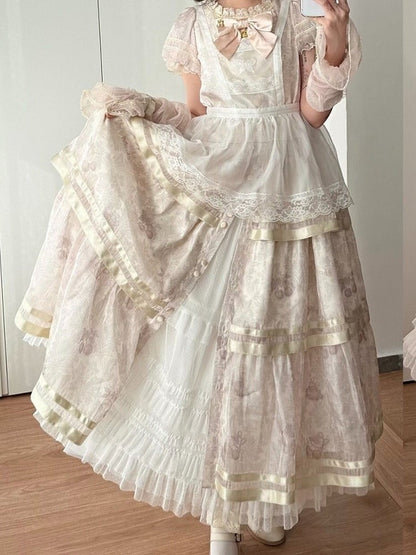 Jupe blanche Lolita ample à volants et ourlet en tulle multi-couches