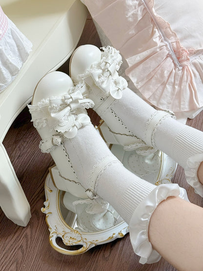 Scalloped Mary Heart-shaped White Low-heel Sweet with Lolita Snap Janes Hem
