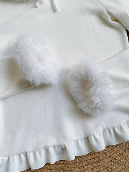 Warm Top Cuffs Knit Plush Autumn/Winter Neckline Lolita White for and