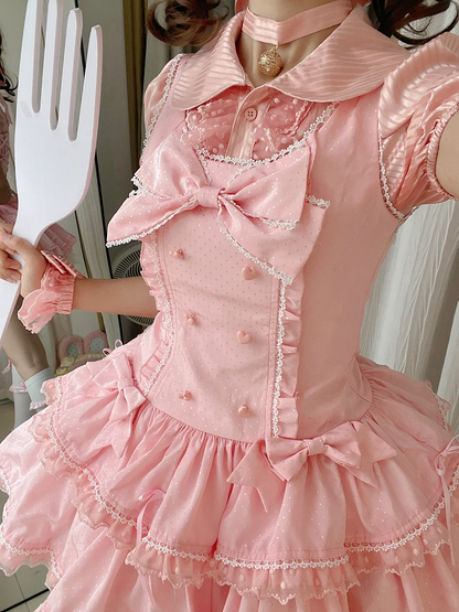 Schleife Rosa Akzente Punkte Lolita Old School Kleid Schimmer Polka Süß
