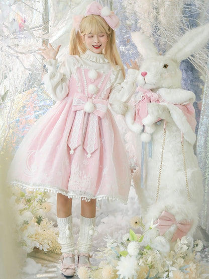 Moon with Set Snow Lace Dress Jumper Print Overlay Cape Trim Pink Plush Castle Lolita Skirt