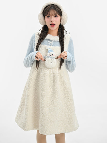 Süßes, mit Schneemann verziertes weißes Plüsch-Overallkleid