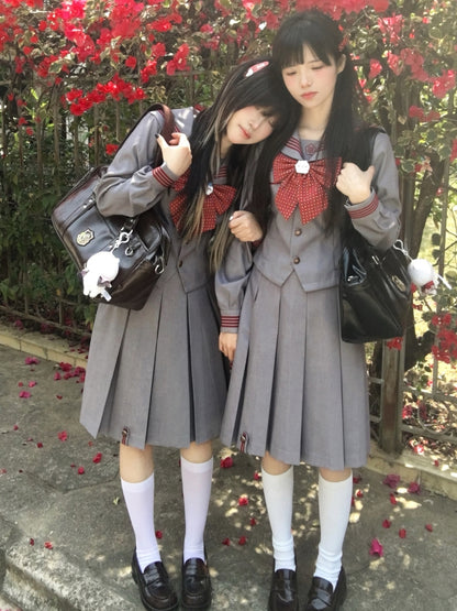 Bow Uniform Polka-dot Red Pattern JK Tie