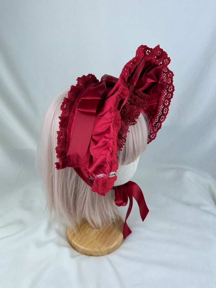 Ruffled Satin Bonnet (2 Color Options: Burgundy