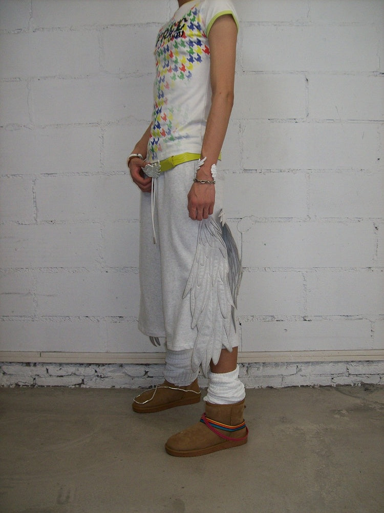 Festival White Cropped Sweatpants with Angel Wing Detail - CHAI