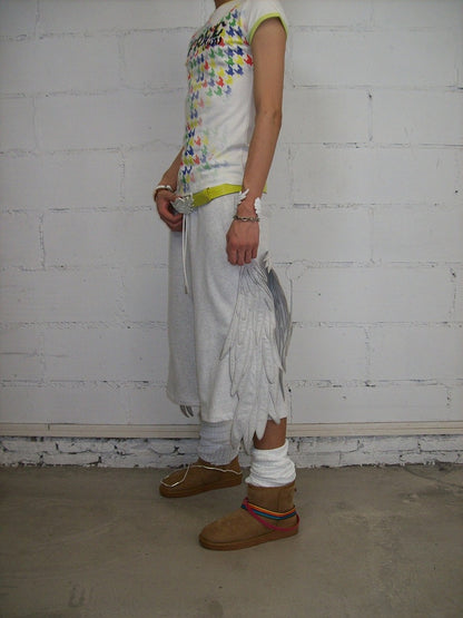Festival White Cropped Sweatpants with Angel Wing Detail - CHAI