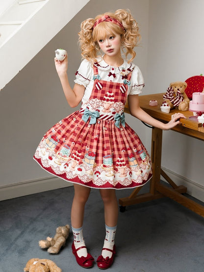 Cherry and Dessert Red Sweet Lolita Overall Dress