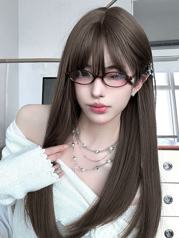 Perücke Pony mit Länge Braun Glatt Air 60CM