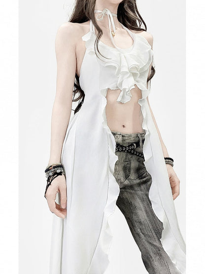 Weißes Neckholder-Urlaubs-High-Low-Top