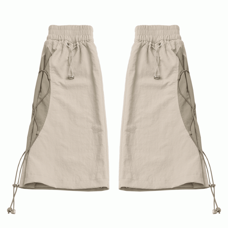 Techwear-Beinwärmer, Khakifarbene Bündchen mit Kordelzug