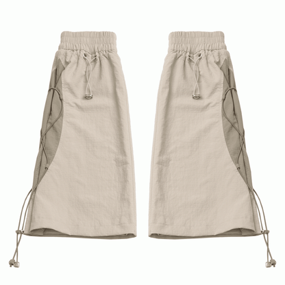 Techwear-Beinwärmer, Khakifarbene Bündchen mit Kordelzug