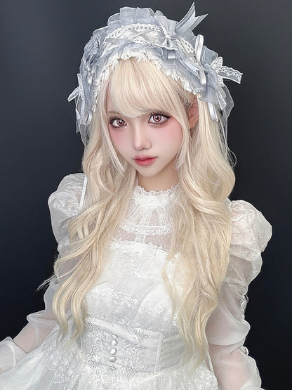 ブロンドの前髪付き 長さ60cm ウェーブウィッグ エア