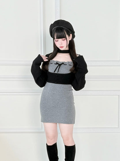 Set: Gray Top Two-Piece Slip Dress Underbust Refined Jirai with Kei Black
