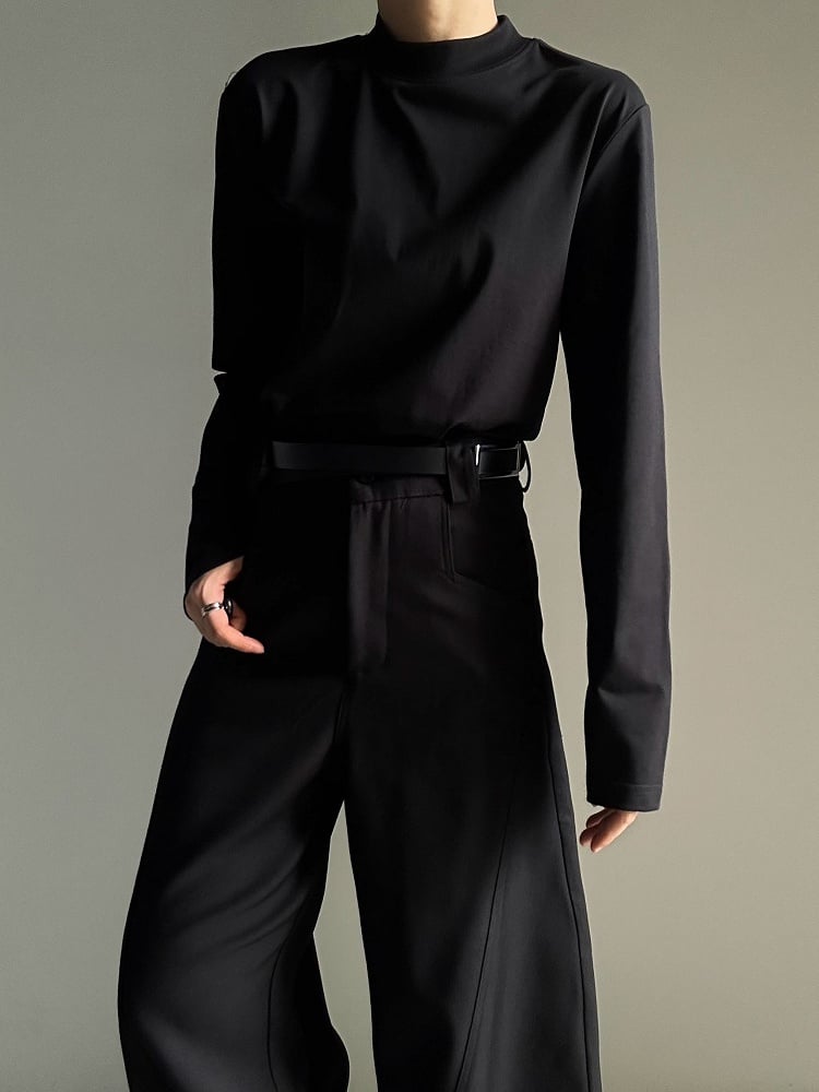 T-shirt Long Ouji Unisex Lolita Black Sleeve Neck Mock