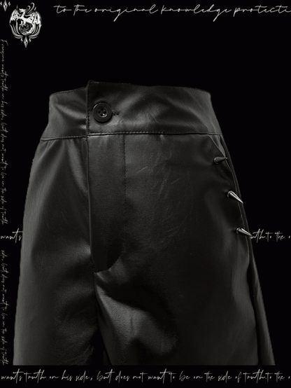 Y2K White Wide-Leg Pants Cross Pattern Black PU Studded Glamorous