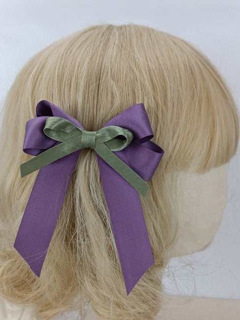 Bow Purple Deep Satin Green Hairclip