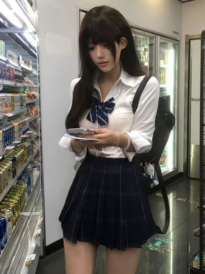 Long Version White Style Sleeves JK Shirt Uniform Preppy