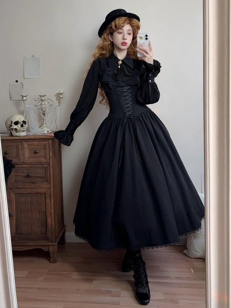 Black Elegant High Waist Boned Skirt Super Reversible Lolita