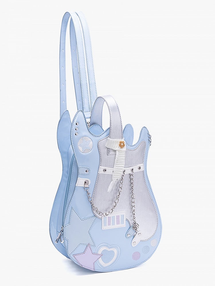 Star Bag Guitar-shaped Silver Design Blue Sweetheart Embroidered