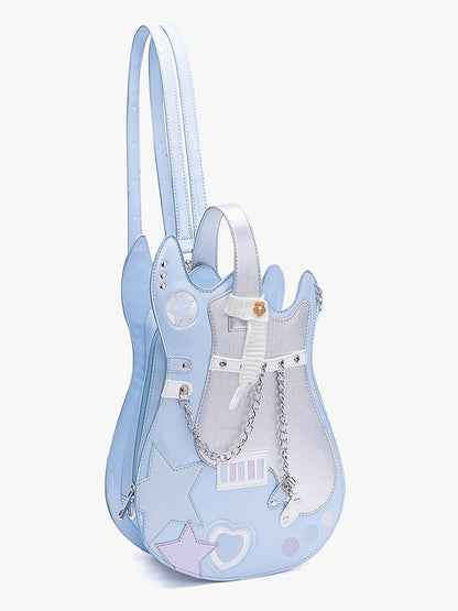 Star Bag Guitar-shaped Silver Design Blue Sweetheart Embroidered