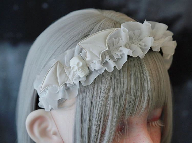White Gothic Handmade Skeleton Bat Wing Ruffled KC