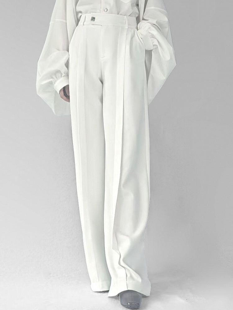 Waistband Style Elastic Pants Chinese Unisex Straight-leg with Partial White