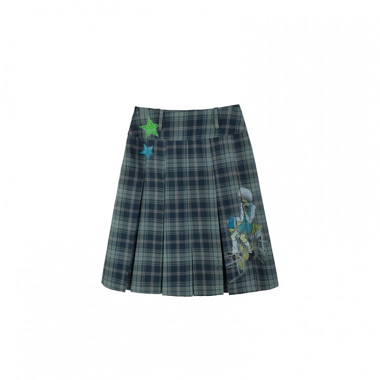 Plaid Vintage Blue Skirt Printed Pleat Box
