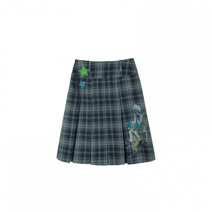 Plaid Vintage Blue Skirt Printed Pleat Box