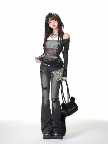 ブラック/ピンクのトップグラフィティフェイクツーピースホルターネック