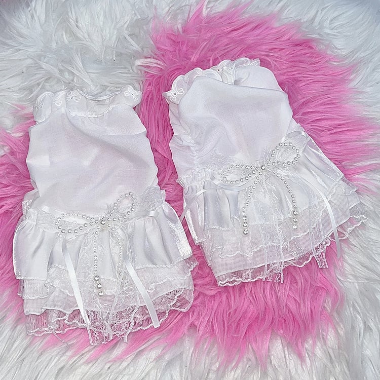 Perlenbesetzte weiße Spitze verzierte Ärmelbesatz Beinschleife Y2K