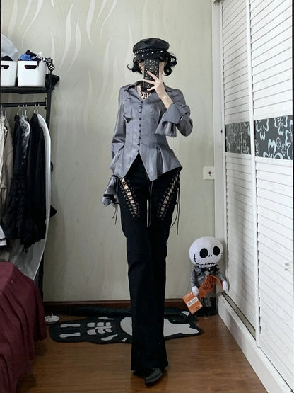 Shirt Sleeves Two Long Gothic Collar Wear Lolita Gray Ways