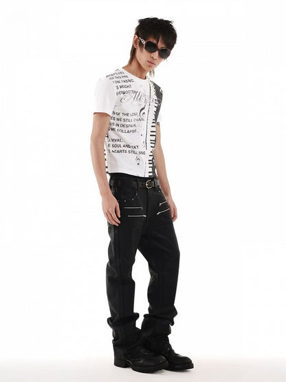 Unisex White & Black Letter Music Note Rhinestone T-Shirt