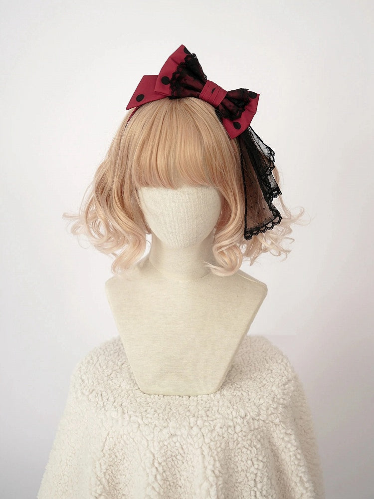 Lolita Polka Dot Bow Headband - Red, Pink or Purple