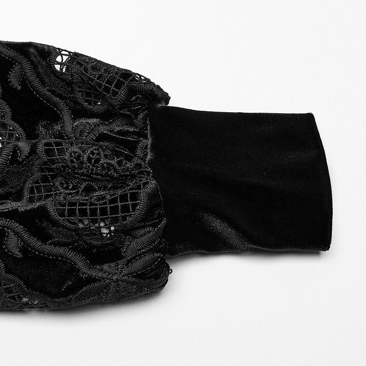Shirt Retro Black Embroidered Velvet
