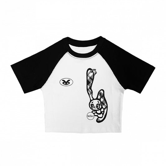 and Colorblock Design Graphic T-Shirt Y2K Cropped White Black