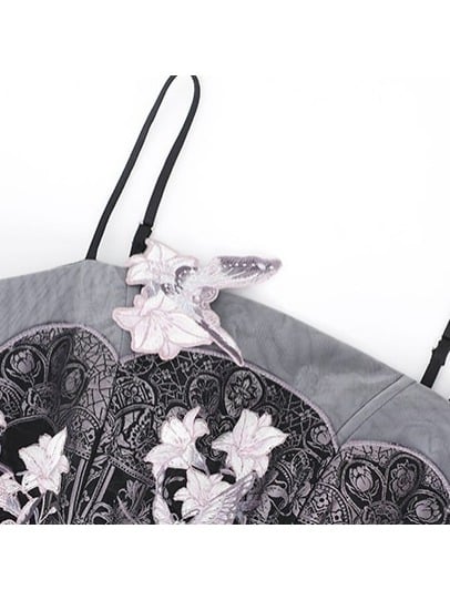 Asian Noir Purple Boned Bow Floral JSK Dress - Yimu Walnut