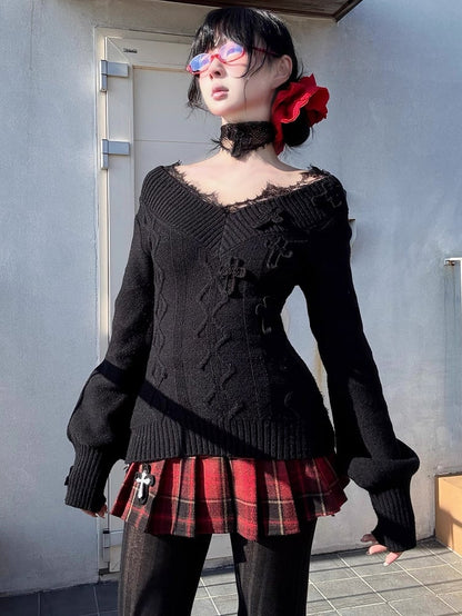 ゴシックレッドクロスチャームチェック柄ウールプリーツミニスカート