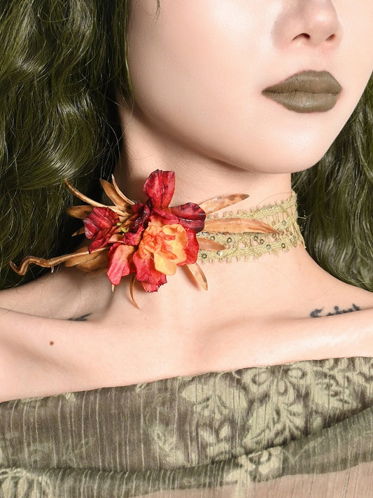 Floral Design Choker Red