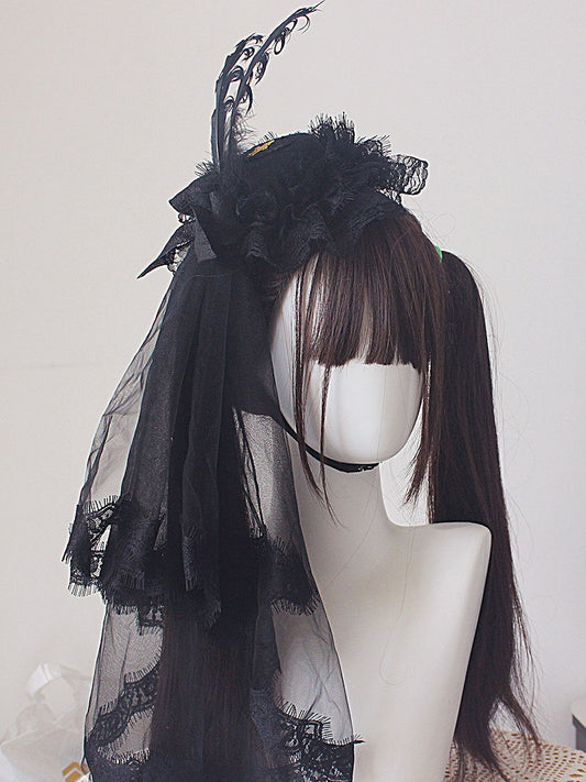 Hat Lolita White / Veil with Mini Black