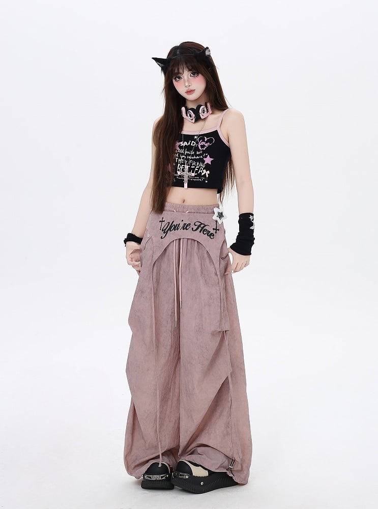 Taille Asymmetrische Hose Punk Accessoire Dusty Pink Kordelzug Taille Wasteland mit