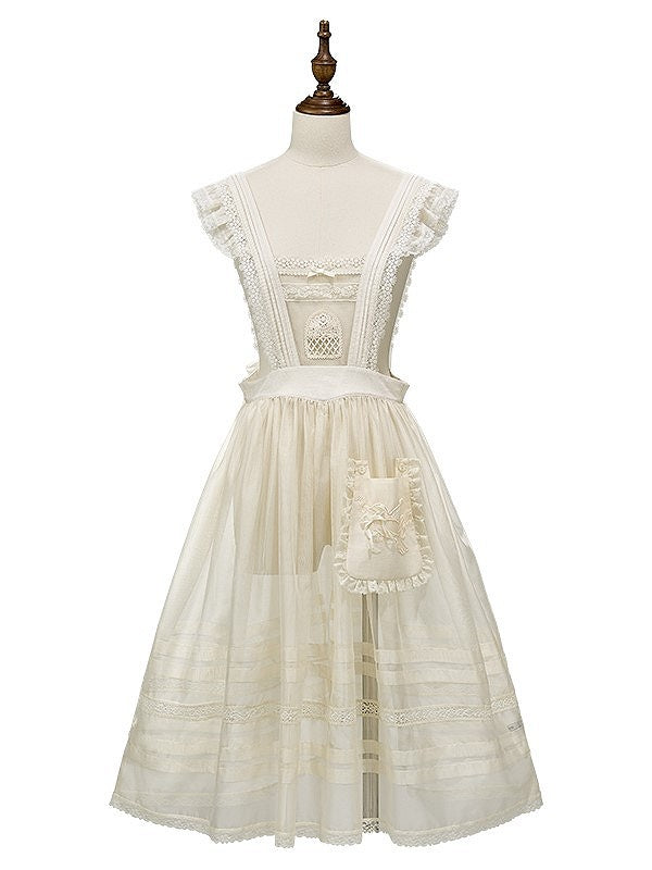 Lace-Trimmed Overdress Embroidered with Pocket Beige Lolita